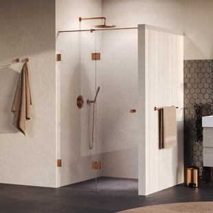 BRAUER Void Carving nisdeur 2-delig helder glas 110x200 omkeerbaar met draaideur 60 aan glas incl. glascoating PVD koper geborsteld