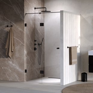 BRAUER Void Carving nisdeur 2-delig helder glas 110x200 omkeerbaar met draaideur 60 aan glas incl. glascoating mat zwart