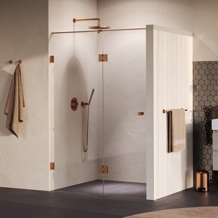 BRAUER Void Carving nisdeur 2-delig helder glas 130x200 omkeerbaar met draaideur 60 aan glas incl. glascoating PVD koper geborsteld