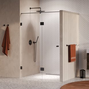 BRAUER Void Carving nisdeur 2-delig helder glas 130x200 omkeerbaar met draaideur 60 aan glas incl. glascoating PVD gunmetal geborsteld