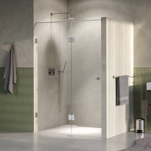 BRAUER Void Carving nisdeur 2-delig helder glas 130x200 omkeerbaar met draaideur 60 aan glas incl. glascoating PVD RVS-kleurig geborsteld