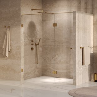 BRAUER Void Carving nisdeur 2-delig helder glas 180x200 omkeerbaar met draaideur 70 aan glas incl. glascoating PVD goud geborsteld