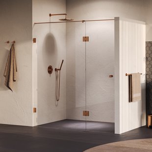 BRAUER Void Carving nisdeur 2-delig helder glas 180x200 omkeerbaar met draaideur 70 aan glas incl. glascoating PVD koper geborsteld