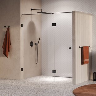 BRAUER Void Carving nisdeur 2-delig helder glas 180x200 omkeerbaar met draaideur 70 aan glas incl. glascoating PVD gunmetal geborsteld