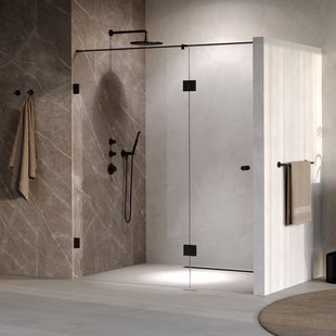 BRAUER Void Carving nisdeur 2-delig helder glas 180x200 omkeerbaar met draaideur 70 aan glas incl. glascoating mat zwart