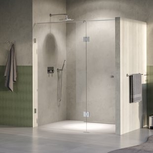 BRAUER Void Carving nisdeur 2-delig helder glas 180x200 omkeerbaar met draaideur 70 aan glas incl. glascoating PVD RVS-kleurig geborsteld