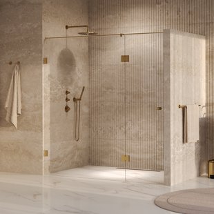 BRAUER Void Carving nisdeur 2-delig helder glas 190x200 omkeerbaar met draaideur 70 aan glas incl. glascoating PVD goud geborsteld