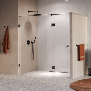 BRAUER Void Carving nisdeur 2-delig helder glas 190x200 omkeerbaar met draaideur 70 aan glas incl. glascoating PVD gunmetal geborsteld