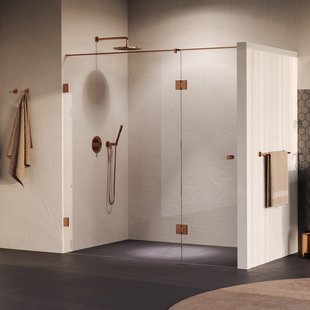 BRAUER Void Carving nisdeur 2-delig helder glas 200x200 omkeerbaar met draaideur 70 aan glas incl. glascoating PVD koper geborsteld