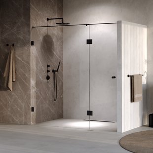 BRAUER Void Carving nisdeur 2-delig helder glas 200x200 omkeerbaar met draaideur 70 aan glas incl. glascoating mat zwart