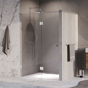 BRAUER Void Carving nisdeur 2-delig helder glas 140x200 omkeerbaar met draaideur 70 aan glas incl. glascoating chroom