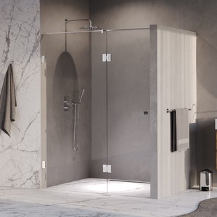 BRAUER Void Carving nisdeur 2-delig helder glas 150x200 omkeerbaar met draaideur 70 aan glas incl. glascoating chroom