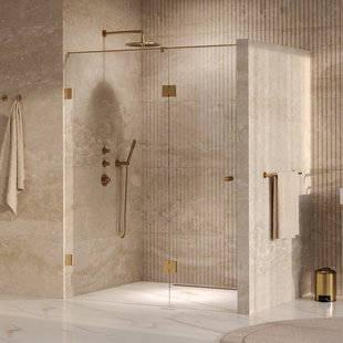 BRAUER Void Carving nisdeur 2-delig helder glas 150x200 omkeerbaar met draaideur 70 aan glas incl. glascoating PVD goud geborsteld