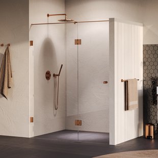 BRAUER Void Carving nisdeur 2-delig helder glas 160x200 omkeerbaar met draaideur 70 aan glas incl. glascoating PVD koper geborsteld