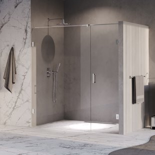 BRAUER Void nisdeur 2-delig helder glas 190x200 omkeerbaar met draaideur 70 aan muur incl. glascoating chroom