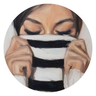 Reinders - Verstopt achter de trui - Glasschilderij Ø 70 cm - Zwart-Wit