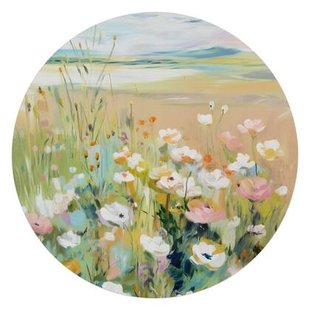 Reinders - Bloemenveld in Zomerlicht - Glasschilderij Ø 70 cm - Groen