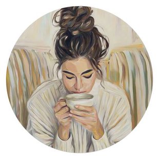 Reinders - Koffiepauze - Glasschilderij Ø 70 cm - Beige