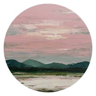 Reinders - Bergen in roze wolken II - Glasschilderij Ø 70 cm - Roze