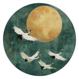 Reinders - Kraanvogels in de nacht - Glasschilderij Ø 70 cm - Groen