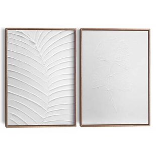 Reinders - Minimalistische bladeren - Abstracte wanddecoratie set met structuur 30x40 cm - Wit