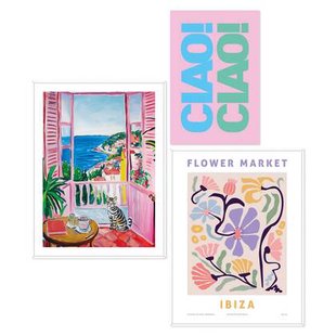 Reinders - Zomer aan Zee - Set wanddecoratie in diverse formaten 30x40 cm - Roze