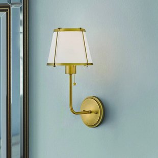 HINKLEY Wandlamp Clarke 1, messing/beige, linnen, staal