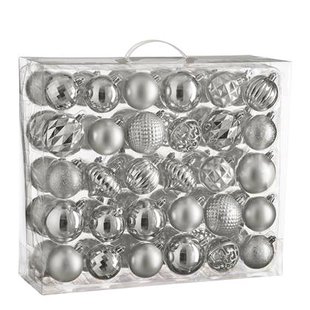 House of Seasons Kerstballen Set - 60 Stuks - Zilver