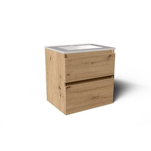 Saniclass Vita Badkamermeubelset - 60x60x46cm -2 lades - greeploos - 1 wasbak - 1 kraangat - overloop - keramiek - rustiek eiken SW804530/SW1413841
