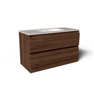 Saniclass Vita Badkamermeubelset - 100x60x46cm - 2 lades - greeploos - 1 wasbak - zonder kraangaten - overloop - keramiek - noten SW1413852/SW773927