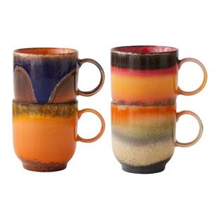 HKliving 70&apos;s Ceramics Koffiekop 0,25 L - Set van 4 - Brazil