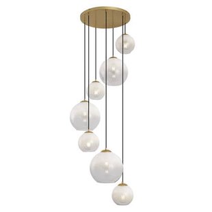 QAZQA Hotel Chique hanglamp messing met wit glas rond 7-lichts -