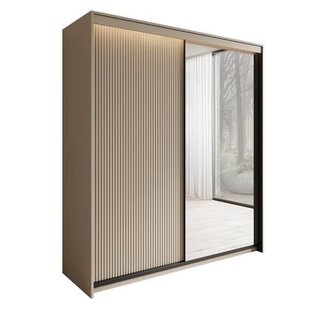 Meubella - Kledingkast Timoteo - Beige - 200 cm - Met spiegel