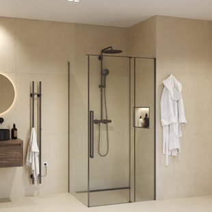 Douchecabine Sanivo Sena Met Vast Paneel Helder Glas Met Montagesets Gunmetal (Alle Maten)