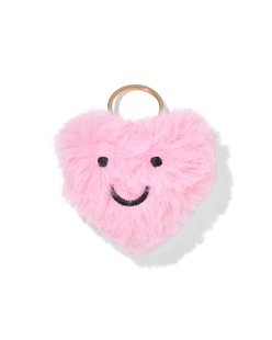 HEMA Sleutelhanger 6x2.5cm fluffy hartvorm met gezichtje roze