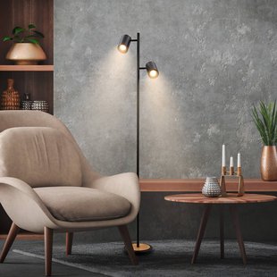 Briloner Vloerlamp Duta, zwart/licht hout, hoogte 160 cm Metaal/hout