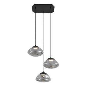 QAZQA Design hanglamp zwart met smoke glas 3-lichts - Gus