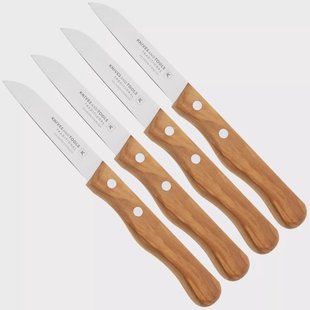 Knivesandtools Traditional Paring Knife, roestvast staal, olijfhout, 4-delige schilmessenset