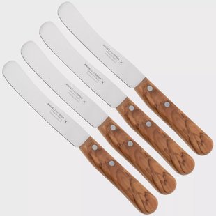 Knivesandtools Traditional Buckels, roestvast staal, olijfhout, 4-delige Buckels ontbijtmessenset