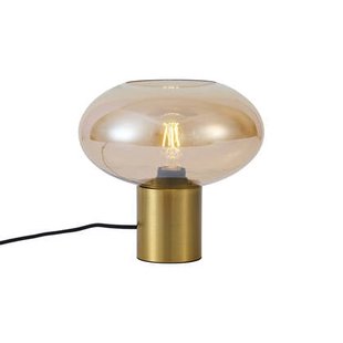 QAZQA Design tafellamp messing met amber glas - Umbrella