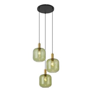 QAZQA Hotel Chique hanglamp zwart met goud en groen glas 3-lichts -