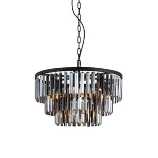 QAZQA Moderne kroonluchter zwart met smoke glas 9-lichts - Amel