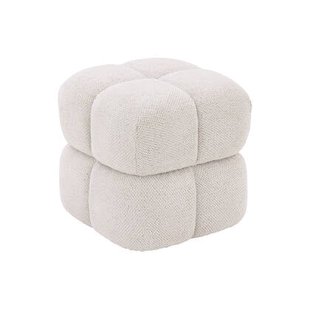 Goossens Poef Simone in stof gemeleerd grof geweven ivoor