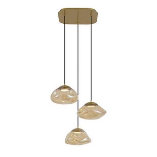 QAZQA Hotel Chique hanglamp messing met amber glas 3-lichts - Gus