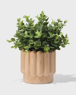 HEMA Bloempot ⌀13x12.5cm keramiek ribbels bruin (beige)