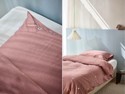 Yumeko Dekbedovertrek katoen satijn blush rose starry flow 100% biologisch en fairtrade katoen, satijn geweven