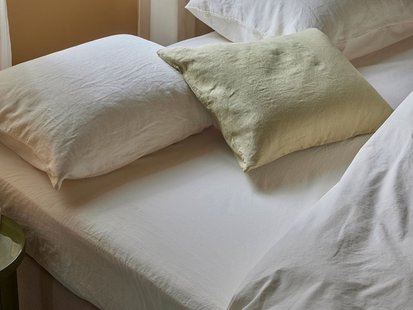 Yumeko Hoeslaken percal katoen soft cream 100% biologisch katoen, percal geweven