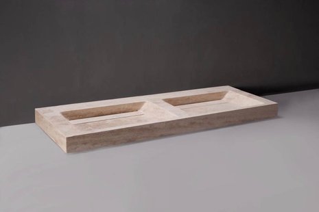 Wastafel Forzalaqua Bellezza Doppio Travertin Gezoet 160,5x51,5x9 cm Zonder Kraangaten
