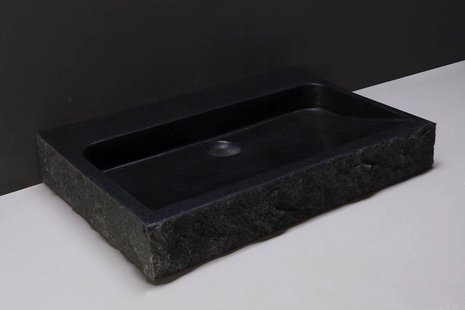 Forzalaqua Palermo Wastafel 80.5x51.5x9cm 2 wasbakken Graniet Gezoet Gekapt Antraciet 2 kraangaten