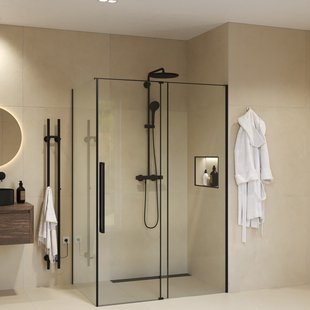 Douchecabine Sanivo Sena Met Vast Paneel Helder Glas Met Montagesets Mat Zwart (Alle Maten)